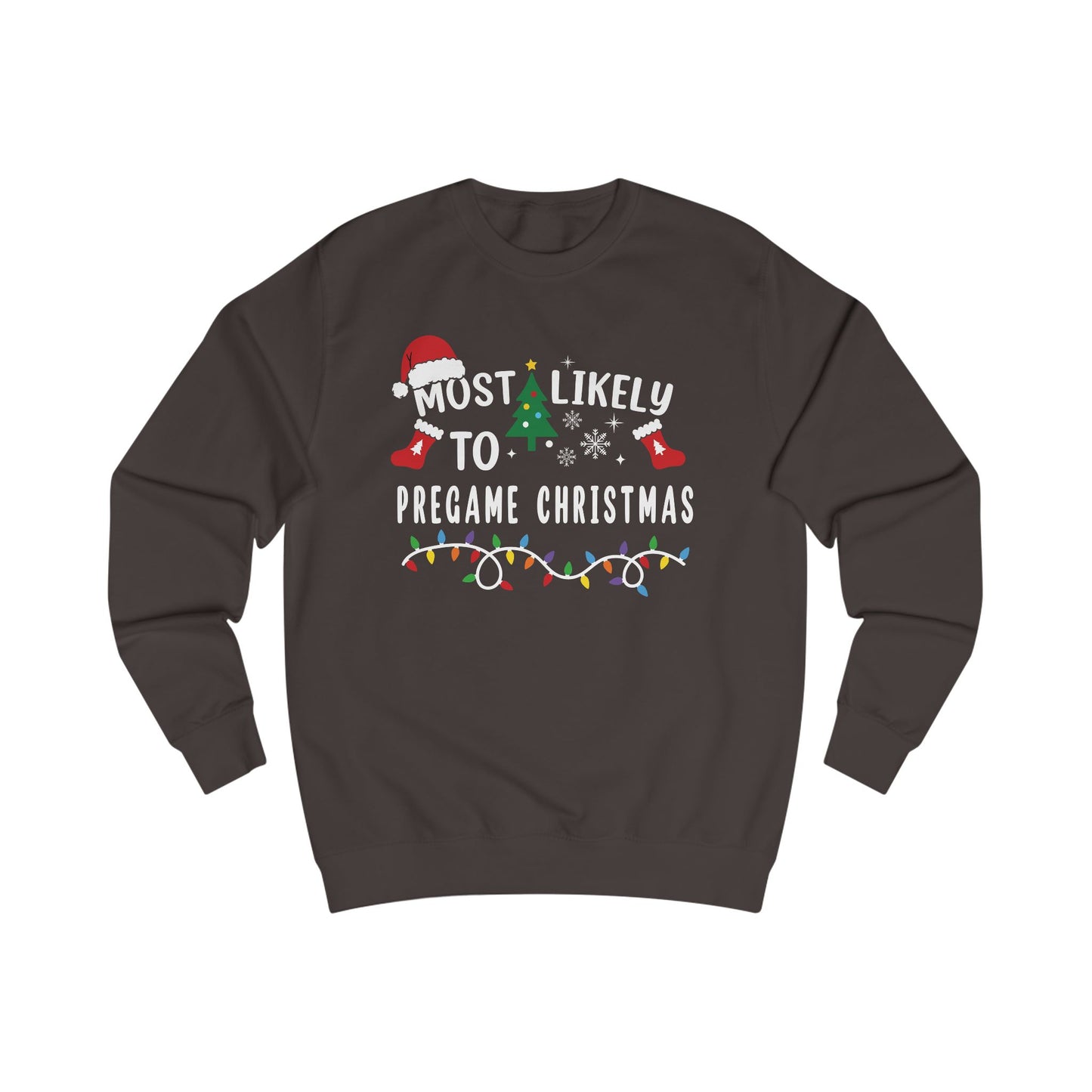Christmas Icons Sweatshirt — Santa Hat, Tree & Holiday Lights Crewneck